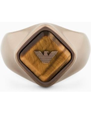 Emporio Armani Tiger's Eye Centre Focal Ring - White
