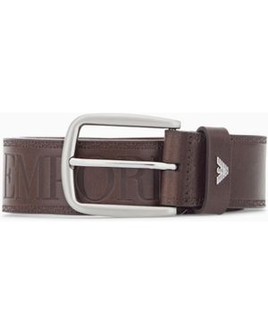 Emporio Armani Gürtel Aus Glattem Leder Mit Dornschließe Und Prägung - Weiß