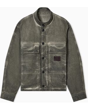 Emporio Armani Garment-Dyed, Dirty-Wash Stretch-Denim Jacket - Green