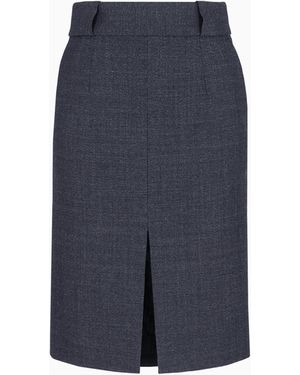 Emporio Armani Falda De Tubo Con Abertura En Grisalla Compacta De Lana Mouliné - Azul