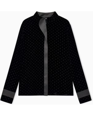 Emporio Armani Blusa De Terciopelo Con Lunares De Purpurina Y Cuello Alto - Negro