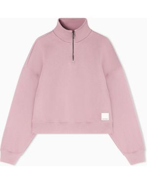 Emporio Armani Eagle Club Embroidery Organic Jersey Hooded Zip-Up Sweatshirt - Pink