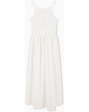 Emporio Armani Vestido Largo De Popelina Con Motivo En Punto Smock - Blanco