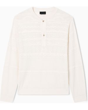 Emporio Armani Lyocell-Blend, Henley Neckline Jumper - White