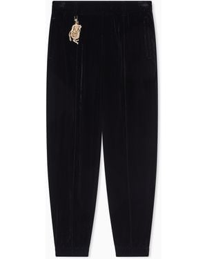 Emporio Armani Lunar New Year Chenille Pants With Ribbing And Charm - Black