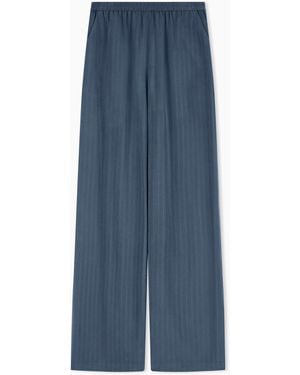 Emporio Armani Pinstriped Flowing Fabric Trousers - Blue