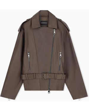Emporio Armani Belted Leather Biker Jacket With An Asymmetrical Zip - Green