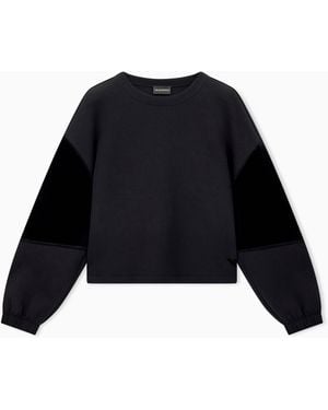 Emporio Armani Double Jersey Sweatshirt With Chenille Tape Travel Essential - Black