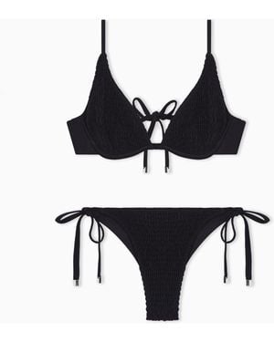 Emporio Armani Lycra Smocked Triangle Bikini - Black