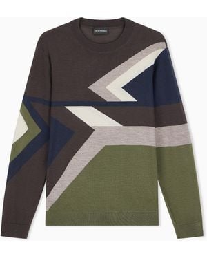 Emporio Armani Virgin Wool Jumper With Smooth Inlay - Green