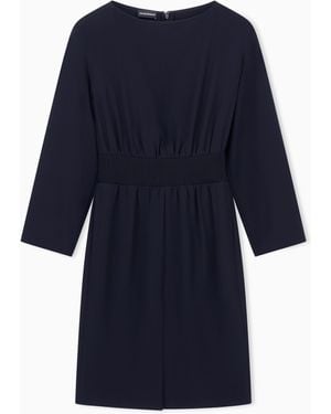 Emporio Armani Robe En Cady Technique À Taille Élastique - Bleu