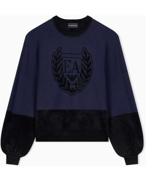 Emporio Armani Regular Fit Pullover Mit Karomuster Und Rundhalsausschnitt - Blau