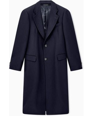 Emporio Armani Abrigo De Tricotina De Lana Virgen Con Solapas De Muesca - Azul