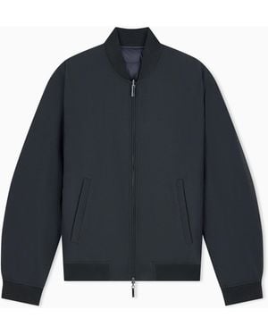 Emporio Armani Plumífero De Tejido Seersucker Con Detalles De Punto - Azul