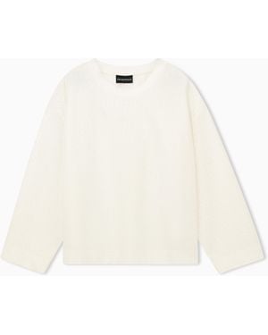 Emporio Armani Crew Neck Cotton Jacquard Jumper With A Chevron Pattern - White