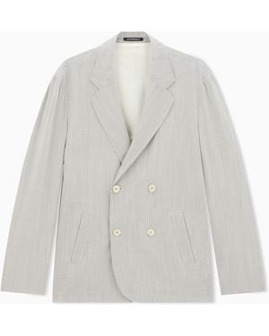 Emporio Armani Blazer Semifoderato A Righe - Bianco