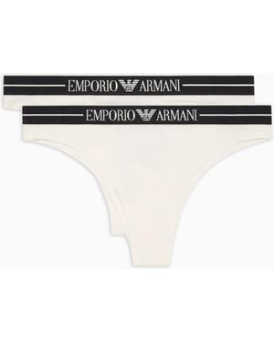 Emporio Armani Two-Pack Of Asv Organic-Cotton Brazilian Briefs With Logo Waistband - White