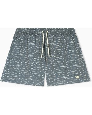 Emporio Armani Costume Shorts Grafica Small Logo - Blu
