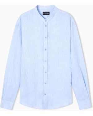 Emporio Armani Pure Linen Shirt With Guru Collar - Blue