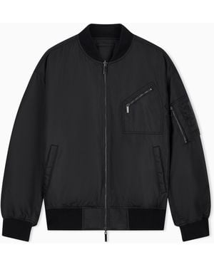 Emporio Armani Blouson Jacket With Ribbed Trims And Zippered Sleeve Pocket - Blue