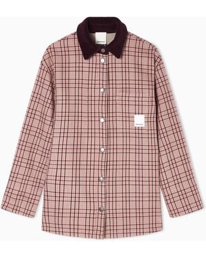 Emporio Armani Eagle Club Reversible Pea Coat With Check Motif - Red