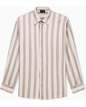 Emporio Armani Comfort-Fit, Fluid Viscose Shirt With An All-Over Print - Natural