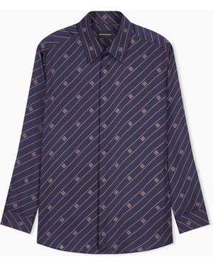 Emporio Armani Shirt With A Diagonal Regimental Shield Print - Blue