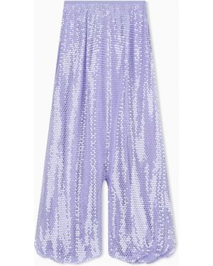 Emporio Armani Mesh Crochet Trousers With All-Over Sequins - Purple