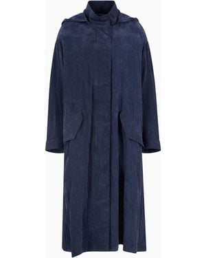 Emporio Armani Technical Cupro Trench Coat With A Drawstring Waist - Blue