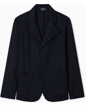 Emporio Armani Icon Guru-Collar Wool-Blend Jacket With Off-Centre Fastening - Blue