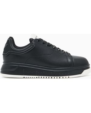 Emporio Armani Leather Trainers With Rubber Back Knurled Sole - Blue