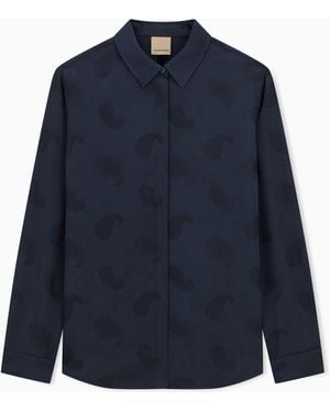 Emporio Armani Boteh Capsule Collection All-Over Paisley Jacquard Satin Shirt - Blue