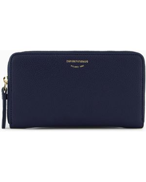 Emporio Armani Deer-Print Myea Wallet With Wrap-Around Zip - Blue