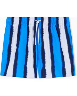 Emporio Armani Swim Shorts With Shaded Stripes Print - Blue