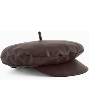 Emporio Armani Leather-Effect Beret - Brown