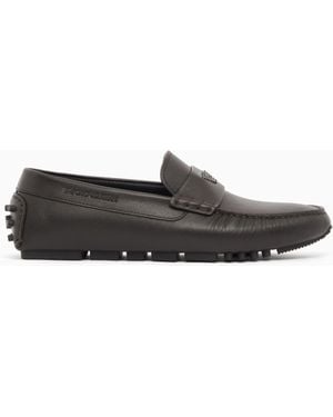 Emporio Armani Saffiano Leather Driving Loafers - White