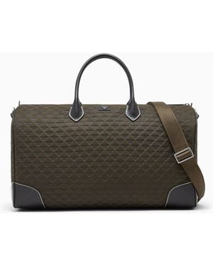 Emporio Armani Duffle Bag With A Geometric Pattern And Leather Handles - Black
