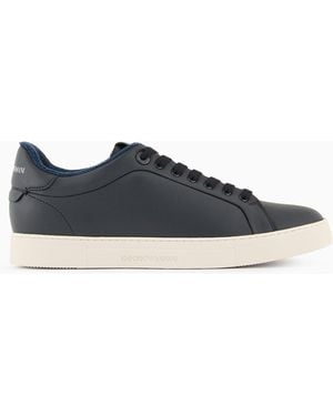 Emporio Armani Supple Leather Trainers - Blue