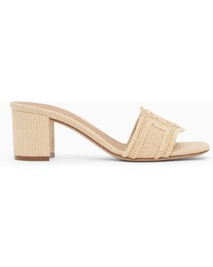 Emporio Armani Woven Raffia Heeled Sandals - Natural