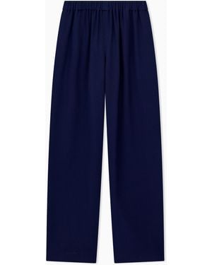 Emporio Armani Pantalón De Viscosa Y Lana Virgen Con Cintura Elástica - Azul