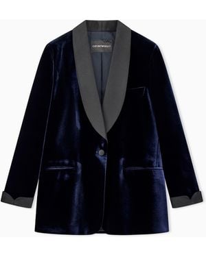 Emporio Armani Blazer De Terciopelo Líquido Con Solapa Chal De Satén - Azul
