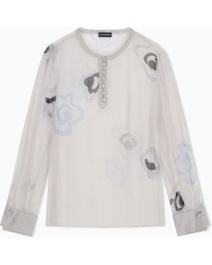 Emporio Armani Silk Chiffon Blouse With Watercolour-Effect Floral Print - Grey