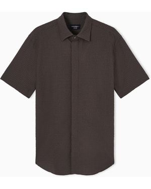 Emporio Armani Icon Short-Sleeved Technical Seersucker Shirt - Black