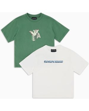 Emporio Armani Asv Pack Of Two T-Shirts With Logo Print - Green