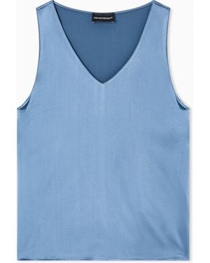 Emporio Armani Silk Satin V-Neck Top - Blue