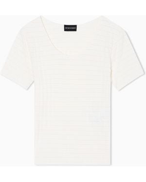 Emporio Armani Stretch Nylon Jersey Jumper With Jacquard Motif - White