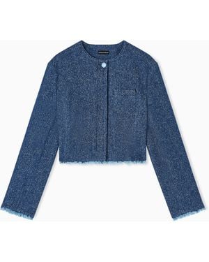 Emporio Armani Speckled Denim Cropped Jacket - Blue