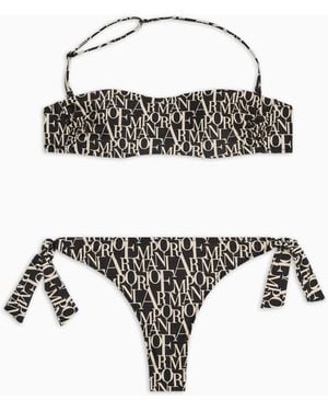 Emporio Armani Logomania Print Padded Bandeau Bikini - Metallic