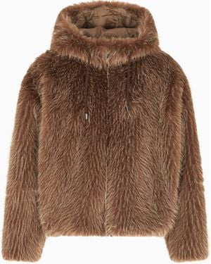Emporio Armani Faux Fur Hooded Blouson - Brown