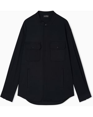 Emporio Armani Guru-Collar Shirt With Concealed Zip - Blue